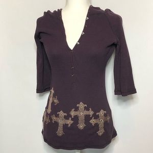 3/4 sleeve embroidered cross thermal